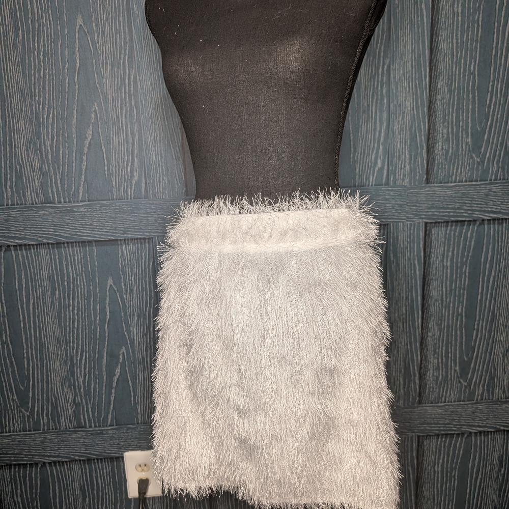 White Fuzzy Bodycon Skirt